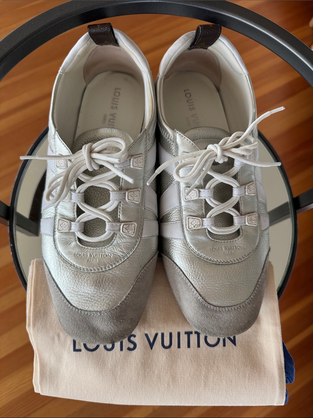 LOUIS VUITTON Silver Leather Suede Sneakerinas
